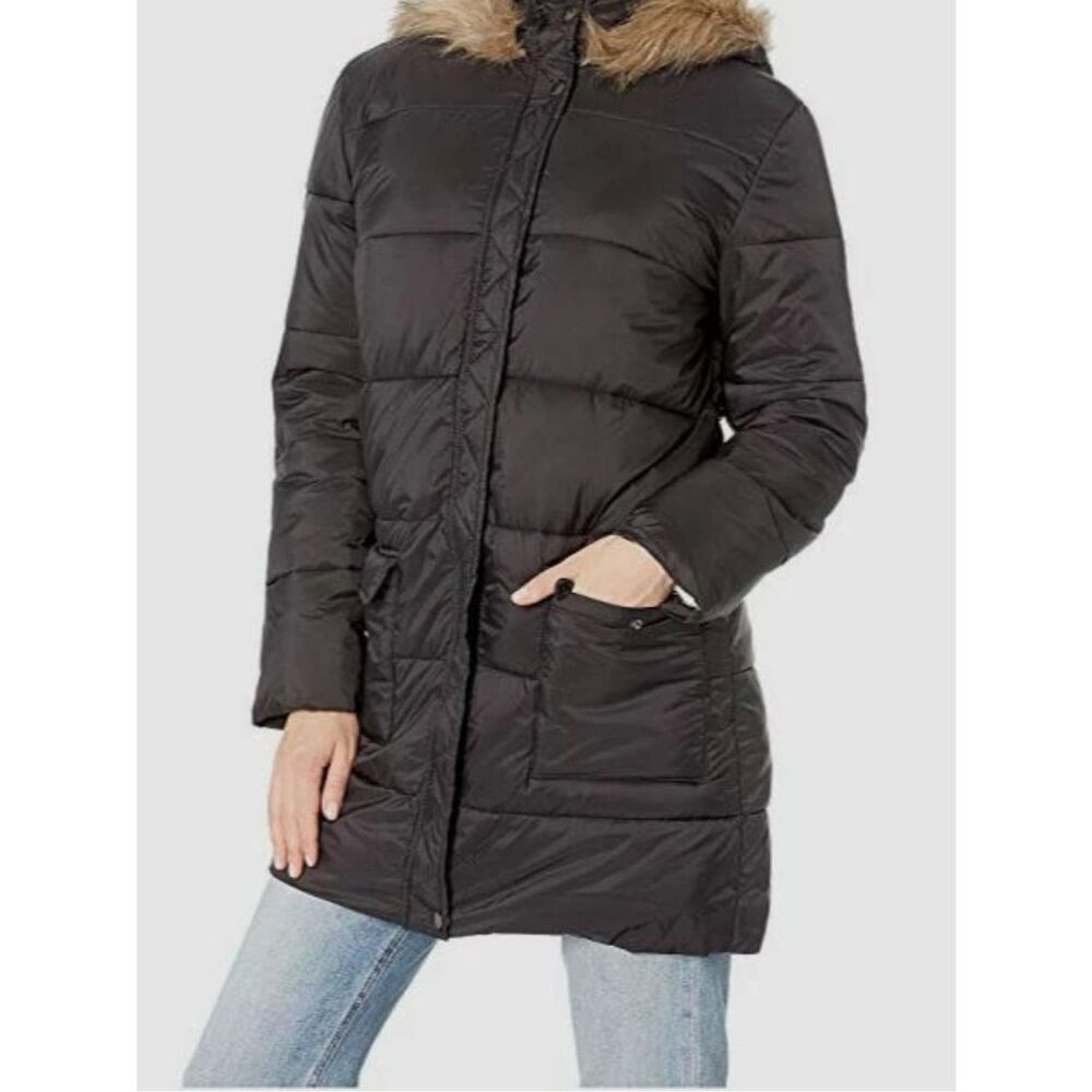 Jack by BB Dakota Womens Black Moon Walker Faux-Fur Trim Coat Jacket Size Small